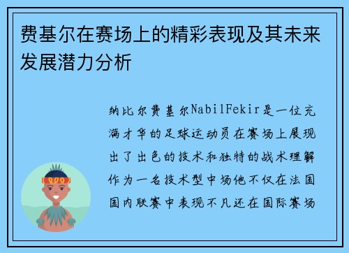 费基尔在赛场上的精彩表现及其未来发展潜力分析 费基尔在赛场上的精彩表现及其未来发展潜力分析