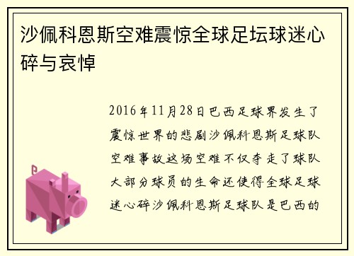 沙佩科恩斯空难震惊全球足坛球迷心碎与哀悼